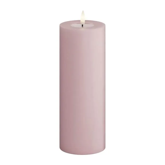 Deluxe Homeart Real Flame LED Bloklys Ø 7,5 x H 20 cm - Stearin/resin - Lys Rosa