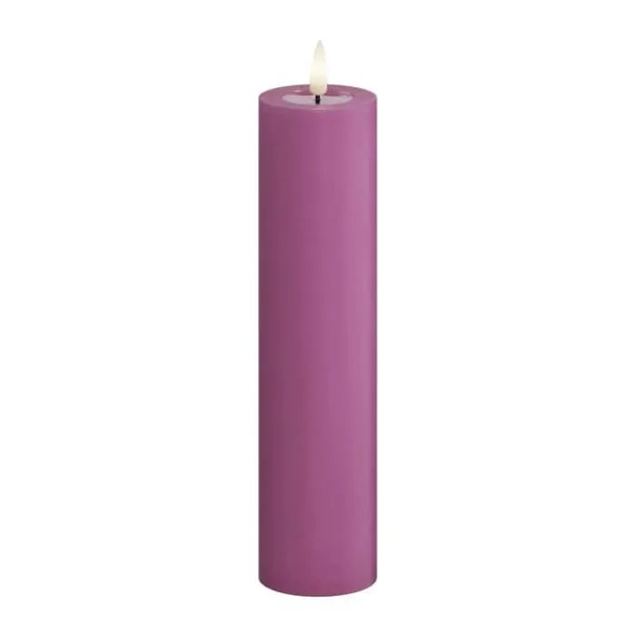 Deluxe Homeart Real Flame LED Bloklys Ø 5 x H 20 cm - Stearin/resin - Magenta