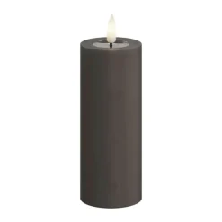 Deluxe Homeart Real Flame LED Bloklys Ø 5 x H 12,5 cm - Stearin/resin - Mokka