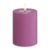 Deluxe Homeart Real Flame LED Bloklys Ø 7,5 x H 10 cm - Stearin/resin - Magenta