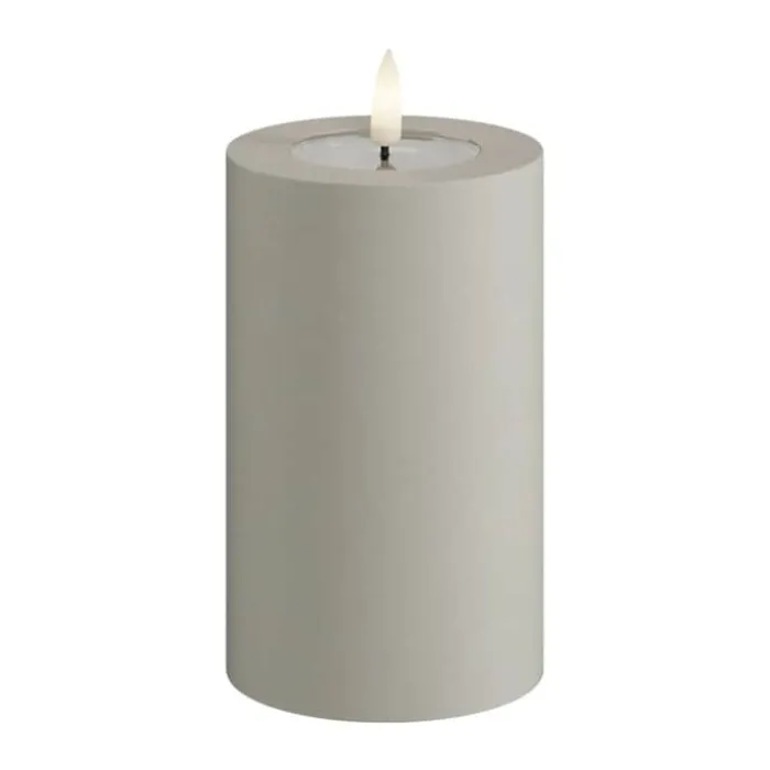 Deluxe Homeart Real Flame LED Udendørs Bloklys Ø 7,5 x H 12,5 cm - Plastik/resin - Sand