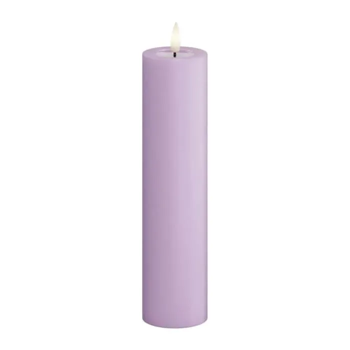 Deluxe Homeart Real Flame LED Bloklys Ø 5 x H 20 cm - Stearin/resin - Lavendel