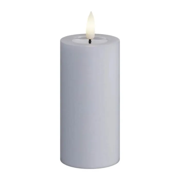Deluxe Homeart Real Flame LED Bloklys Ø 5 x H 10 cm - Stearin/resin - Dust blue