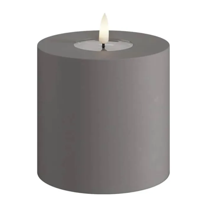 Deluxe Homeart Real Flame LED Udendørs Bloklys Ø 10 x H 10 cm - Plastik/resin - Grå