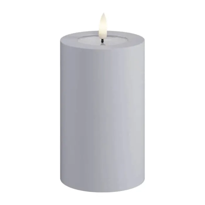 Deluxe Homeart Real Flame LED Udendørs Bloklys Ø 7,5 x H 12,5 cm - Plastik/resin - Støvet Blå
