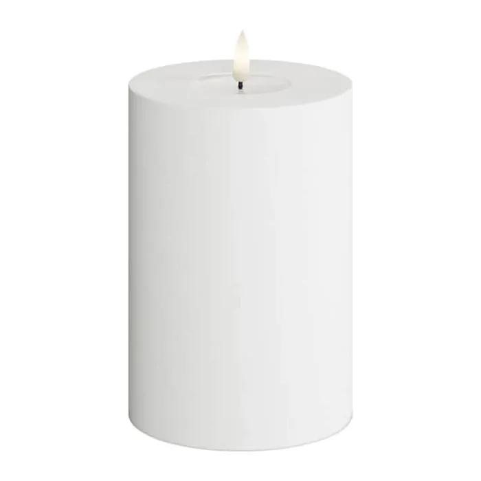 Deluxe Homeart Real Flame LED Udendørs Bloklys Ø 10 x H 15 cm - Plastik/resin - Hvid