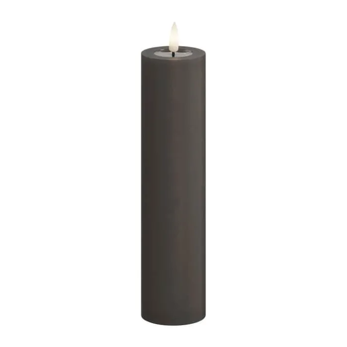 Deluxe Homeart Real Flame LED Bloklys Ø 5 x H 20 cm - Stearin/resin - Mokka