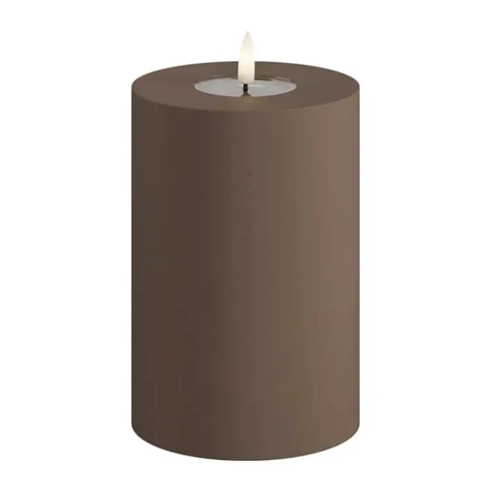 Deluxe Homeart Real Flame LED Udendørs Bloklys Ø 10 x H 15 cm - Plastik/resin - Karamel