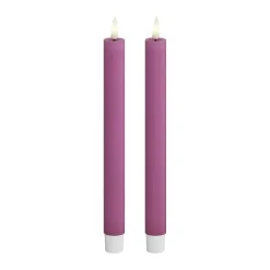 Deluxe Homeart Real Flame LED Kronelys - 2 stk. Ø 2,2 x H 24 cm - Stearin - Magenta