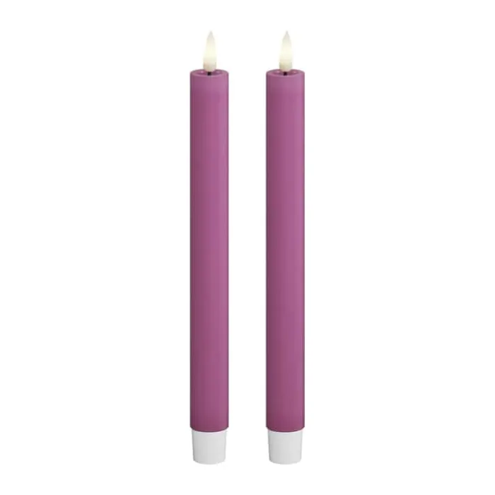 Deluxe Homeart Real Flame LED Kronelys - 2 stk. Ø 2,2 x H 24 cm - Stearin - Magenta