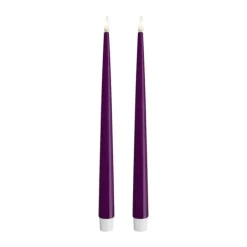 Deluxe Homeart Real Flame LED Kertelys m. lak - 2 stk. Ø 2,2 x H 28 cm - Stearin - Violet