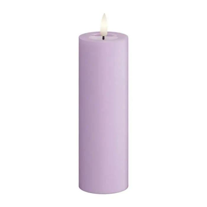 Deluxe Homeart Real Flame LED Bloklys Ø 5 x H 15 cm - Stearin/resin - Lavendel