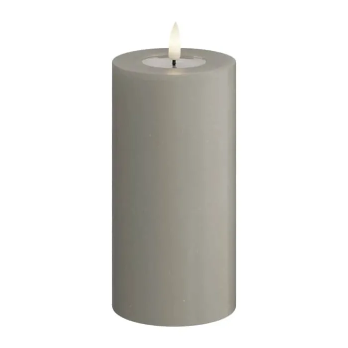 Deluxe Homeart Real Flame LED Bloklys Ø 7,5 x H 15 cm - Stearin/resin - Sand