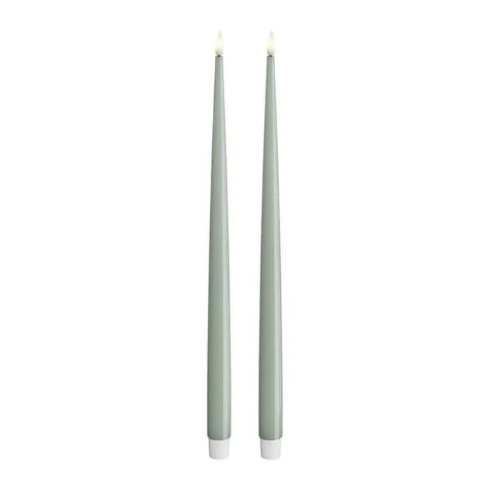 Deluxe Homeart Real Flame LED Kertelys m. lak - 2 stk. Ø 2,2 x H 38 cm - Salvie green