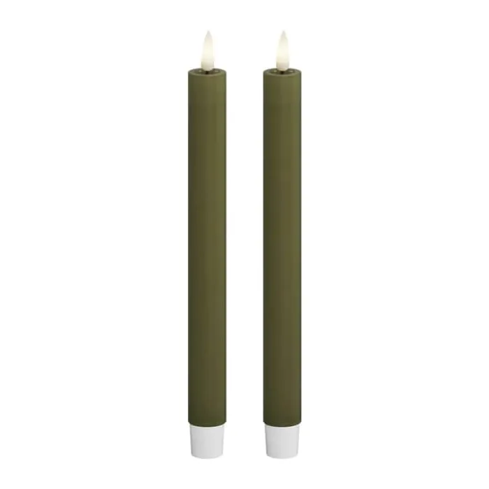 Deluxe Homeart Real Flame LED Kronelys H 24 cm - Stearin - Olivengrøn
