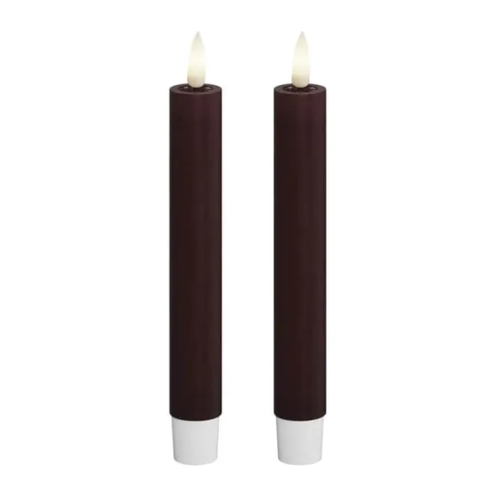 Deluxe Homeart Real Flame LED Kronelys - 2 stk. H 15 cm - Stearin - Mørk Bourgogne