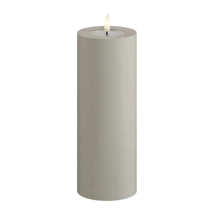 Deluxe Homeart Real Flame LED Udendørs Bloklys Ø 7,5 x H 20 cm - Plastik/resin - Sand