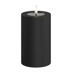 Deluxe Homeart Real Flame LED Udendørs Bloklys Ø 7,5 x H 12,5 cm - Plastik/resin - Sort