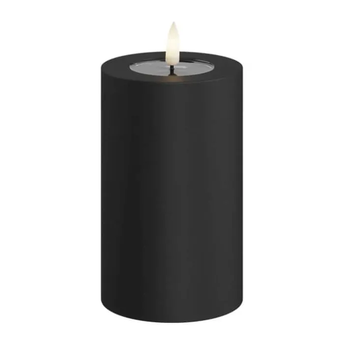 Deluxe Homeart Real Flame LED Udendørs Bloklys Ø 7,5 x H 12,5 cm - Plastik/resin - Sort
