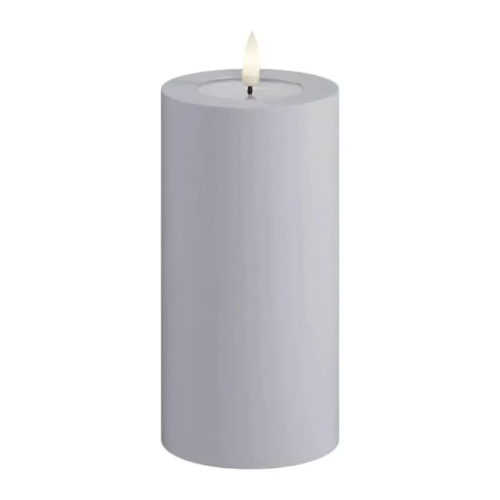 Deluxe Homeart Real Flame LED Udendørs Bloklys Ø 7,5 x H 15 cm - Plastik/resin - Støvet Blå