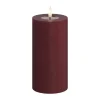 Deluxe Homeart Real Flame LED Bloklys Ø 7,5 x H 15 cm - Stearin/resin - Bourdeaux