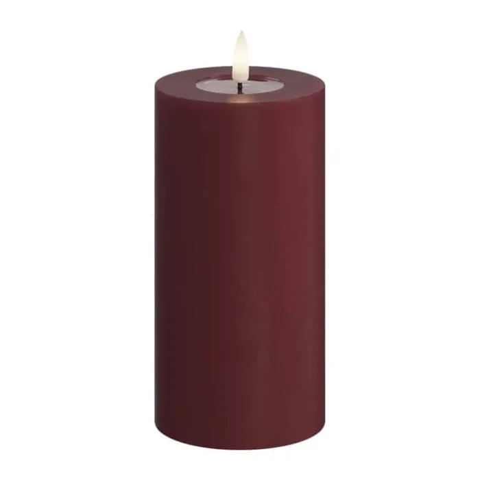Deluxe Homeart Real Flame LED Bloklys Ø 7,5 x H 15 cm - Stearin/resin - Bourdeaux