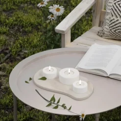 Deluxe Homeart Udendørs LED Fyrfadslys Ø 9 x H 3,8 cm - Plastik - Hvid