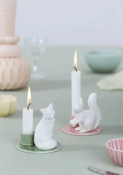 Dottir Sweet Stories Ræv Lysestage H 9,5 cm - Porcelæn - Hvid/spruce