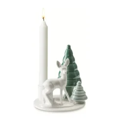 Dottir Winter Stories Bambi Lysestage H 11 cm - Porcelæn - Grøn/hvid