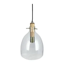 Dyberg Larsen Bistro Pendel Ø 25 x H 35 cm - Glas/træ/metal - Klar/messing