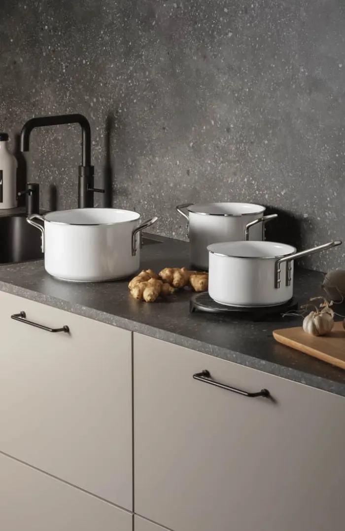Eva Trio White Line Gryde 2,5 liter - Genanvendt aluminium/Rustfrit stål - Keramisk Slip-Let® belægning