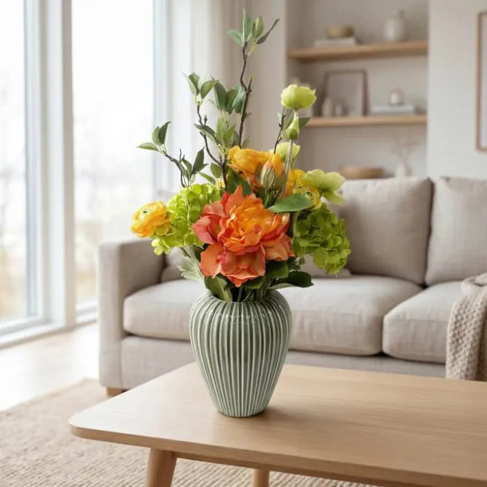 everbloom Kunstig Blomsterbuket H 60 - Kunststof/metal - Grøn/orange