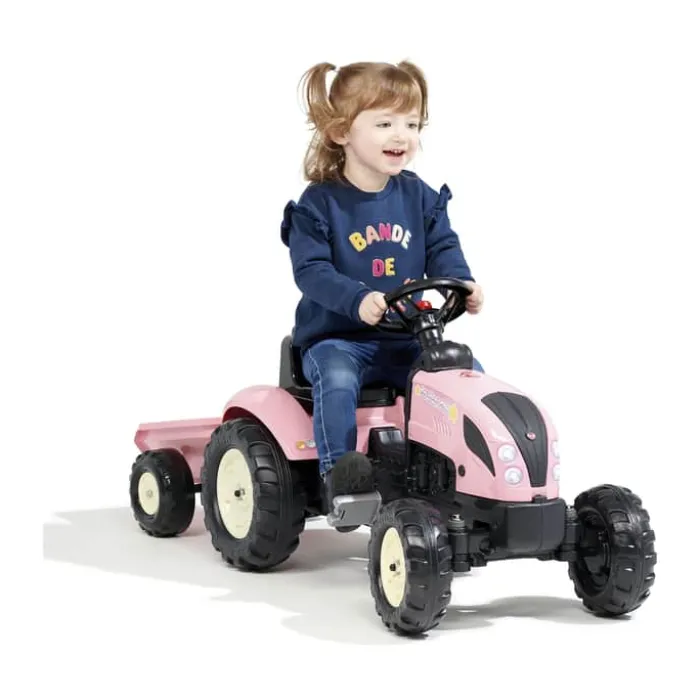 FALK Traktor med trailer 2-5 år - Genanvendelig plastik - Lyserød