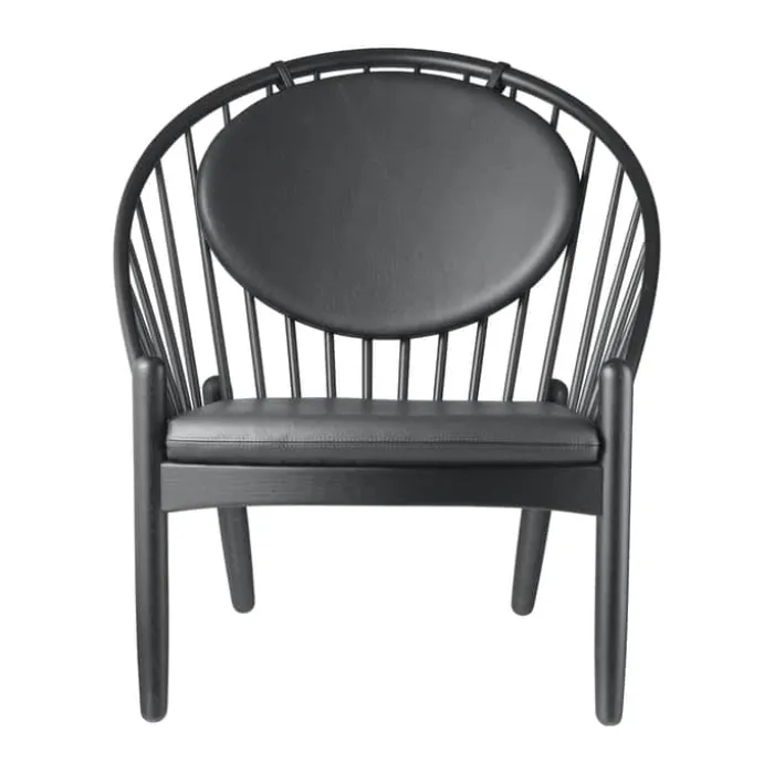 FDB Møbler J166 Jørna Lænestol H 86,5 x B 76,5 x D 75,5 cm - Egetræ/læder - Sort
