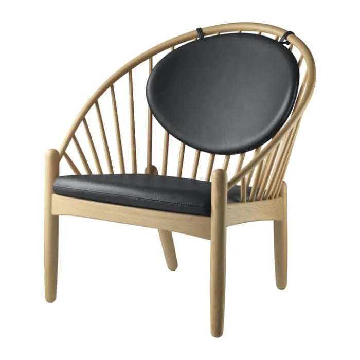 FDB Møbler J166 Jørna Lænestol H 86,5 x B 76,5 x D 75,5 cm - Certificeret egetræ/læder - Sort/natur