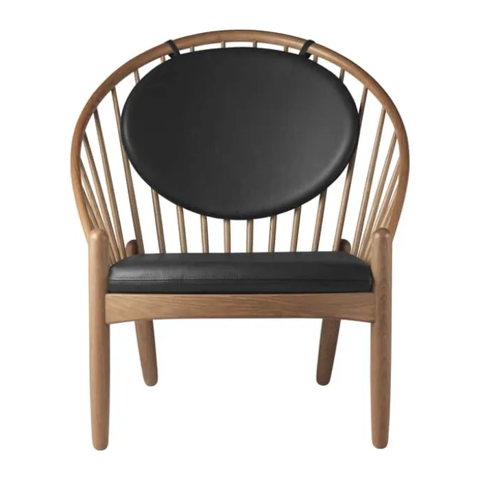 FDB Møbler J166 Jørna Lænestol H 86,5 x B 76,5 x D 75,5 cm - Røget egetræ/læder - Sort/røget