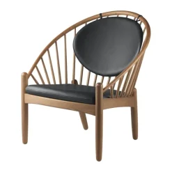 FDB Møbler J166 Jørna Lænestol H 86,5 x B 76,5 x D 75,5 cm - Røget egetræ/læder - Sort/røget