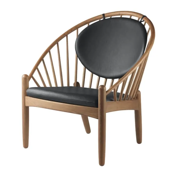 FDB Møbler J166 Jørna Lænestol H 86,5 x B 76,5 x D 75,5 cm - Røget egetræ/læder - Sort/røget
