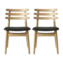 FDB Møbler J48 Spisebordstol - 2 stk. H 80 x B 48 x D 48,5 cm - Egetræ/læder - Natur/sort