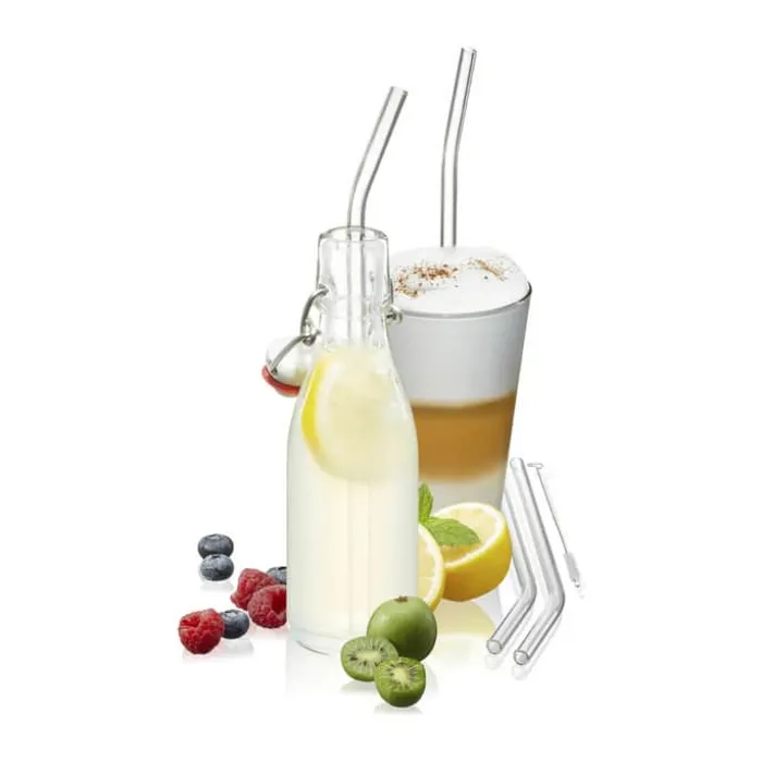 Gefu Future Sugerør m. knæk - 4 stk. L 23 cm - Glas - Klar