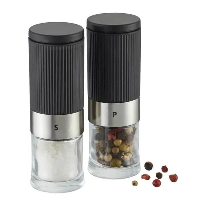 Gefu Tusome Salt- og pebersæt H 9,3 cm - Rustfritstål/glas - Sort/klar