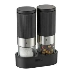Gefu Tusome Salt- og pebersæt H 9,3 cm - Rustfritstål/glas - Sort/klar