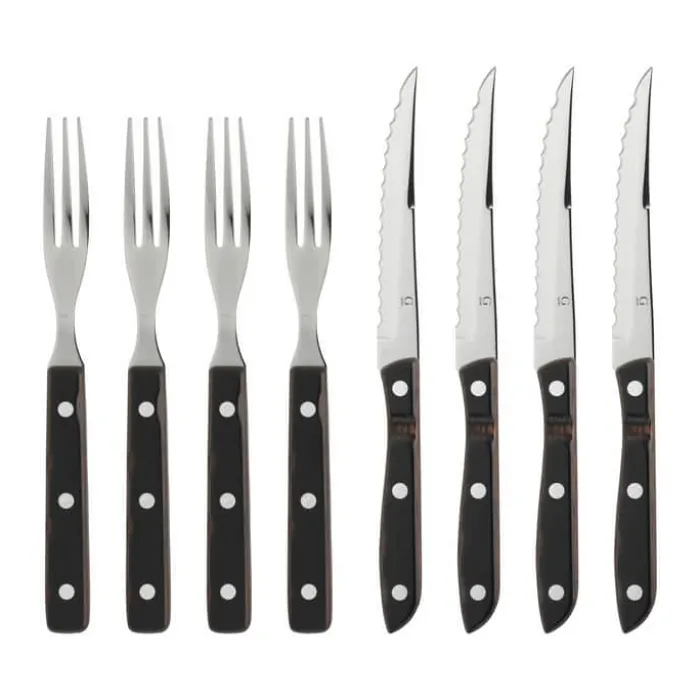 Gense Old Farmer Classic Steakbestik - 8 dele 4 kuverter - Rustfrit stål/ædeltræslaminat - Sort