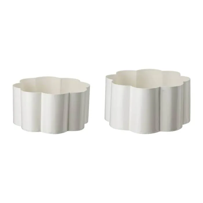 Gus Blomma Planteskål - 2 stk. Ø 20/22 x H 10/11 cm - Metal - Hvid