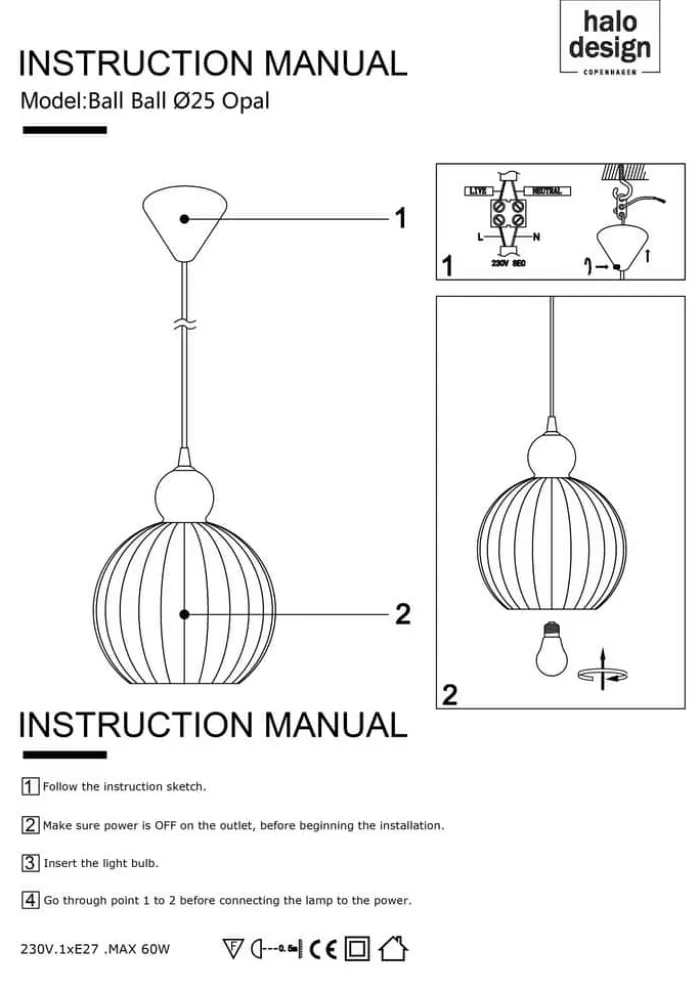 Halo Design Ball Ball Pendel Ø 25 cm - Glas - Opal