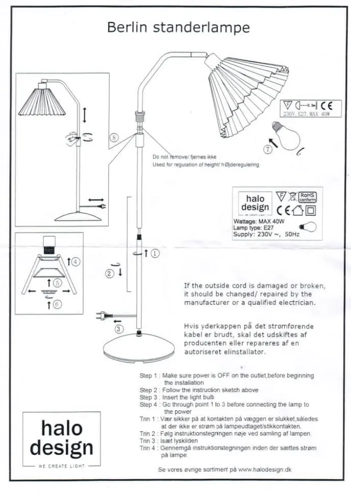 Halo Design Berlin Gulvlampe H 110-150 cm - E27 - Antik messing