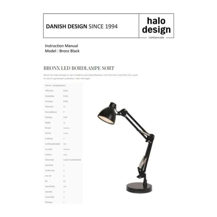 Halo Design Bronx Bordlampe H 40 cm - Lakeret aluminium - Sort