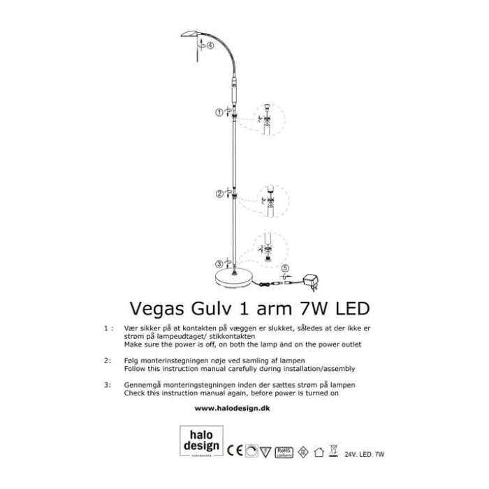 Halo Design Vegas Gulvlampe H 140 cm - Krombelagt stål - Sort