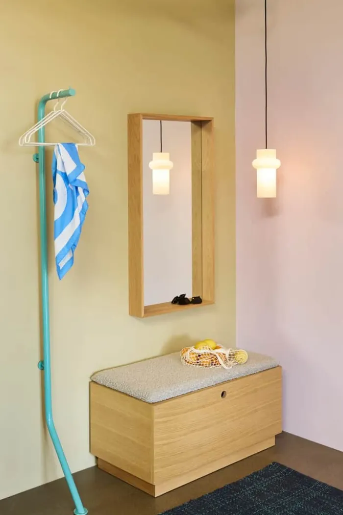 Hübsch Alcove Bænk H 45 x B 47 x L 90 cm - MDF/egetræ/polyester - Natur/lysegrå