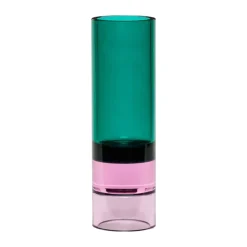 Hübsch Astro Lysestage H 15 cm - Krystalglas - Grøn/lyserød